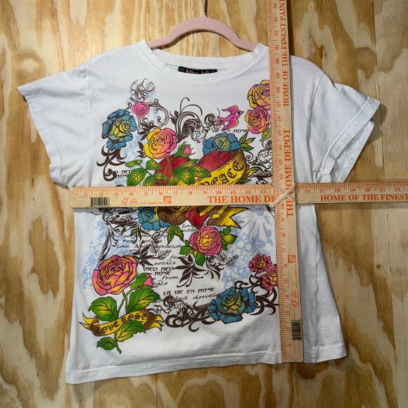 Vintage Y2K heart flower 2000s femme ed hardy style t-shirt - Picture 4 of 4